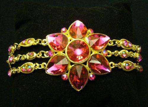 Gold Plated Bracelet With Simulated Pink Sapphires