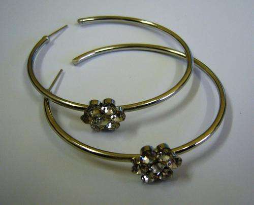 SILVER HOOP EARRINGS WITH SIMULATED DIAMONDS