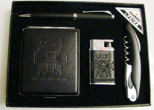 4 PIECE HIGH QUALITY GIFT SET WITH CIGARETTE CASE, LIGHTER, PEN AND MULTIPURPOSE KNIFE