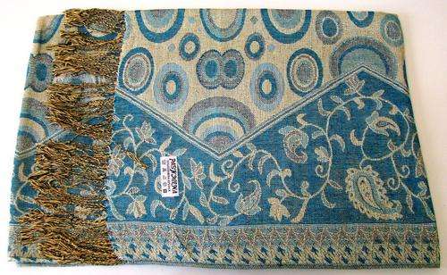 BLUE & GOLD 100% PASHMINA SILK SHAWL