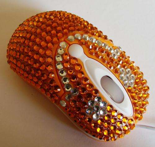 DESIGNER ORANGE BLING OPTICAL MOUSE WITH RHINESTONES