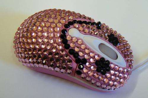 DESIGNER PINK AND BLACK BLING OPTICAL MOUSE WITH RHINESTONES