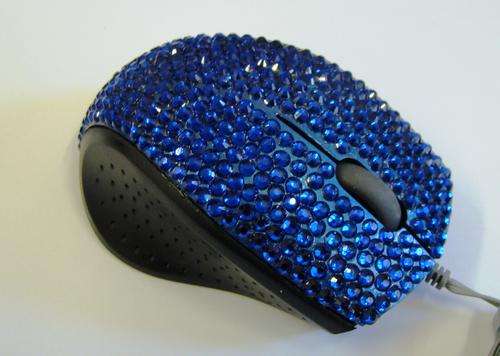 DESIGNER BLUE BLING OPTICAL MOUSE WITH RHINESTONES