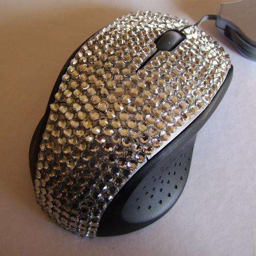 DESIGNER WHITE BLING OPTICAL MOUSE WITH RHINESTONES