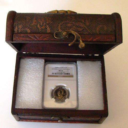MS65 NGC GRADED MANDELA 90TH BIRTHDAY COIN IN WOODEN CHEST