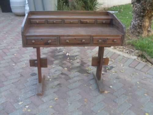 VERY UNUSUAL IN TEXTURE DARKENED SOLID PINE WOOD DESK WITH LOADS OF DRAWERS RUSTIC?