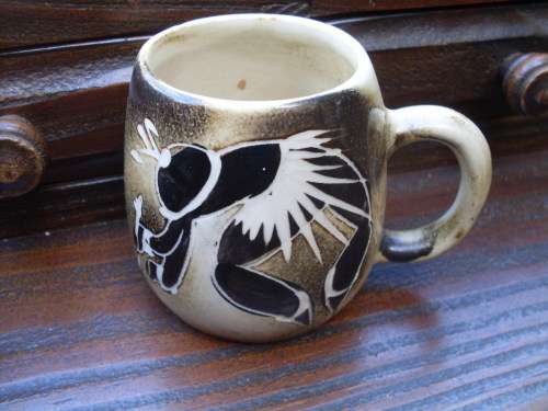 NICE HEAVY CRESCENT POTTERIES A96 MUG WITH TRIBAL DESIGN