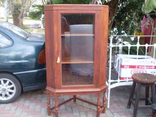 OFFER SUSANBARRY2015 A FABULOUS POSSIBLY 1920'S LARGE TEAK WOOD CORNER CABINET WITH NICE LEG DETAIL