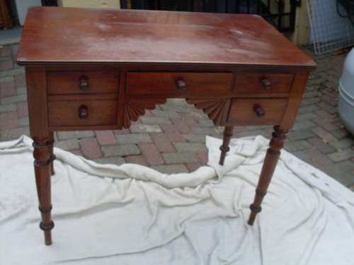 THE MOST DIVINE TURN OF THE CENTURY ANTIQUE MAHOGANY WOOD DESK OR CONSOLE / ENTRY TABLE DRAWERS ETC