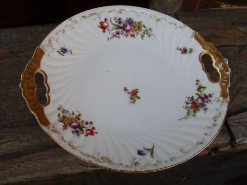 EXQUISITE ANTIQUE 1890-1914 FREDERIC LANTERNIER LIMOGE FRANCE CAKE SERVING PLATE ROSES + GILT ETC