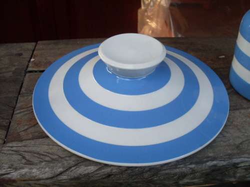 T G GREEN & CO BLUE & WHITE STRIPE CORNISH WARE REPLACEMENT SERVING DISH  LID