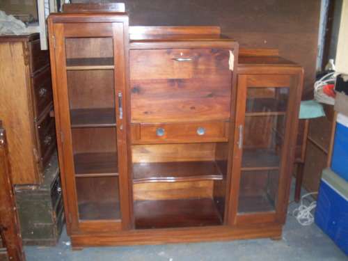 VINTAGE ART DECO PERIOD WRITING BUREAU COME BOOKCASE COMBINATION TIERED PIECE