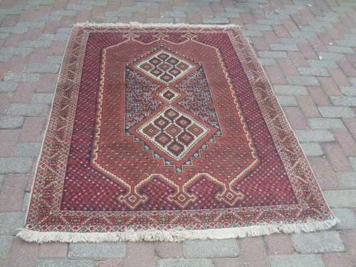 4 CONSIDERATION A BEAUTIFUL HAND WOVEN PERSIAN AFSHAR RUG, GEOMETRIC PLUS BIRD RUST BLUE TONE