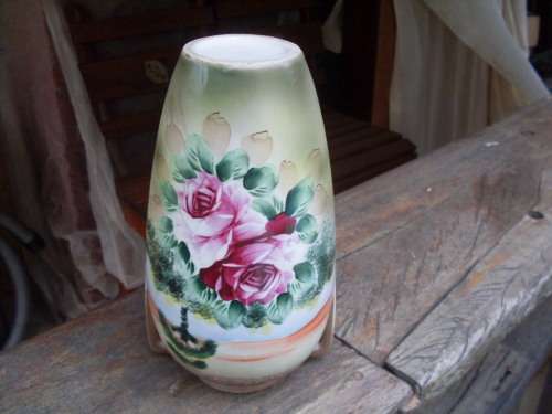 NO MARKINGS BUT ASSUMED ORIENTAL CERAMIC HAND PAINTED 24.5CM  ROSE FLORAL VASE