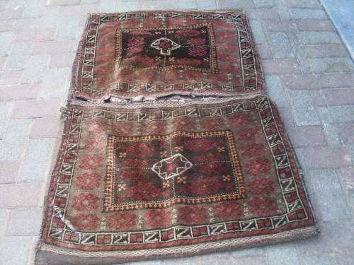 FABULOUS ORIENTAL BELIEVED AFGHAN  HAND KNOTTED SADDLE BAG GEOMETRIC DESIGN BRILLIANT!