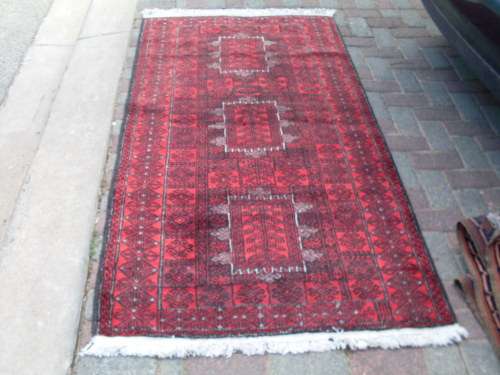 FOR HELENVN PERSIAN HAND KNOTTED BALOUCH CARPETRUG RED FIELD TREE IN GEOMETRIC FLORAL DARKER COLOURS