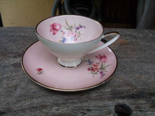ALKA BAVARIA PRETTY AS A PICTURE DEMI TASSE (COFFEE) DUO PINK, GILT & FLORAL WOW!