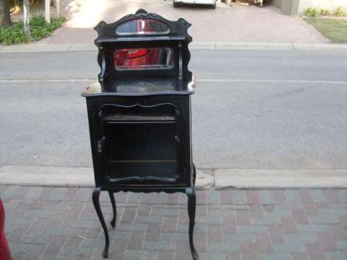 FOR ColeDT EBONIZED LATE VICTORIAN OR EDWARDIAN ANTIQUE BEVEL MIRRORED MUSIC CABINET. WOW!!!