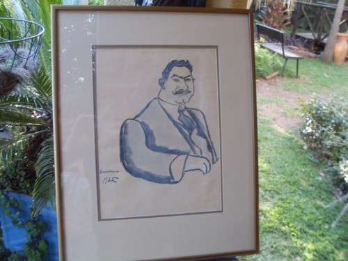 VINTAGE FRAMED CARICATURE LIKE WATERCOLOUR PORTRAIT JACQUES VOINESEU??