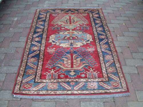 ABSOLUTELY GORGEOUS IN GOOD CONDITION HAND KNOTTED AFGHAN KAZAK GEOMETRIC ORIENTAL RUG WOW COLOURS!