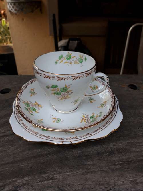 EXQUISITE ROYAL GRAFTON BEXHILL TEA TRIO. FLORAL PLUS GILT LEAF. FAB SIDE PLATE. DO NOT MISS OUT!