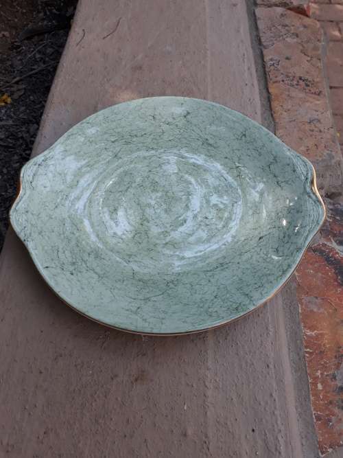 STUNNING VINTAGE 60'S 70'S ROYAL ALBERT "GOSSAMER" LYRIC SHAPE CAKE SERVING PLATE GREEN SWIRL