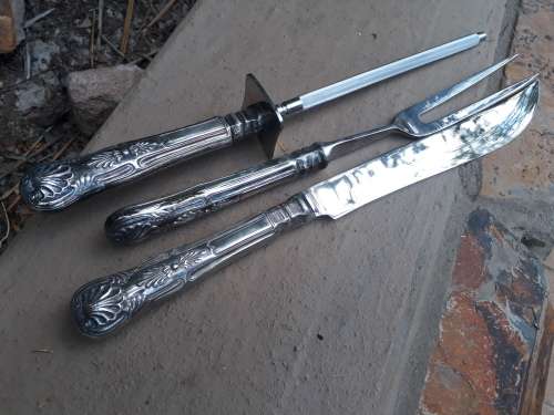 MAGNIFICENT & WONDERFUL KINGS PATTERN SILVER PLATED CARVING SET 3 PIECE VGC