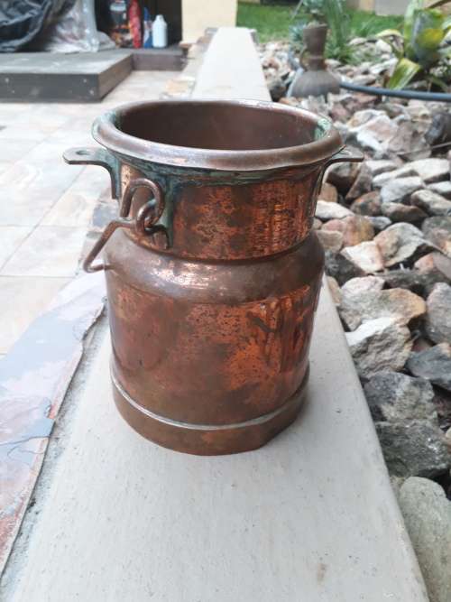 VINTAGE TSP COPPER PLATED MILK CAN WYSIWYG.