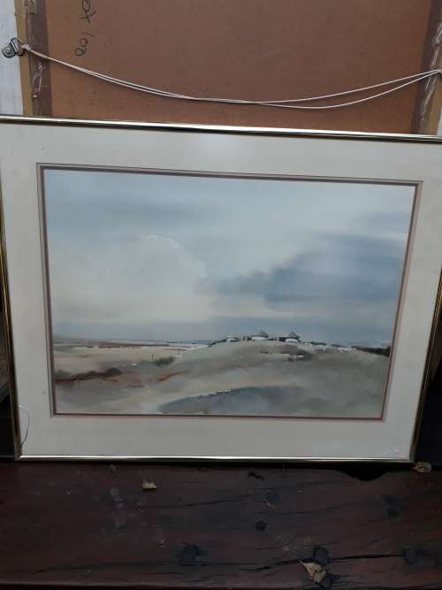 WELL KNOWN SOUTH AFRICAN ARTIST PETER HALL FRAMED WATERCOLOUR LANDSCAPE HUTS ETC