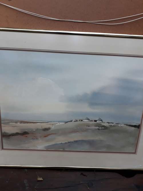 WELL KNOWN SOUTH AFRICAN ARTIST PETER HALL FRAMED WATERCOLOUR LANDSCAPE HUTS ETC
