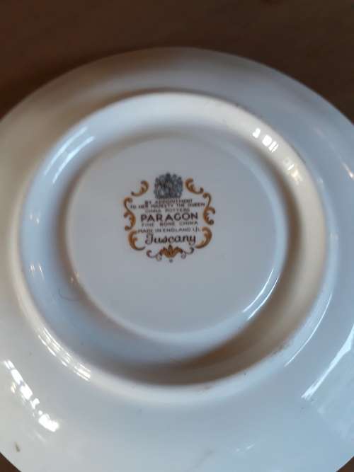 LOVELY PARAGON "TUSCANY" SAUCER BLUE MUSTARD FLORAL LEAF