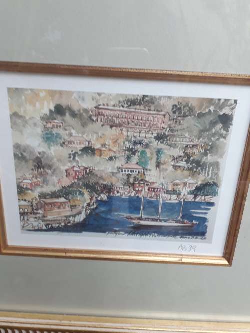 VERY NICELY FRAMED LARGER PORTOFINO ITALY HOTEL SPLENDIDO PRINT