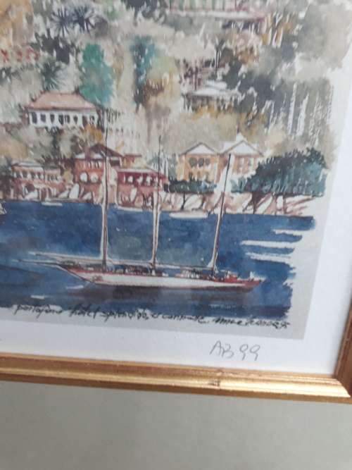 VERY NICELY FRAMED LARGER PORTOFINO ITALY HOTEL SPLENDIDO PRINT