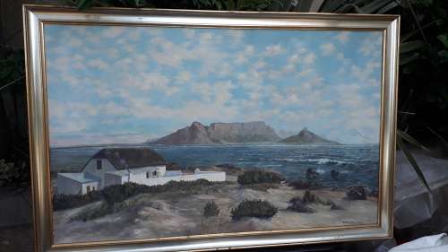 LARGE VINTAGE FRAMED OIL ON BOARD BY GEORGE PAUL CANITZ TABLE MOUNTAIN