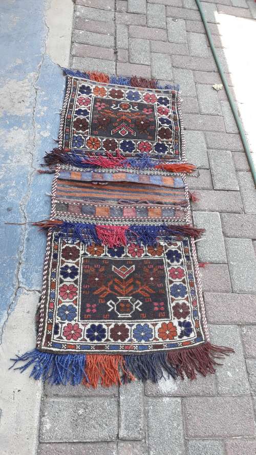VERY NICE AFGHAN PERSIAN STYLED HAND KNOTTED CAMEL BAG. FLORAL