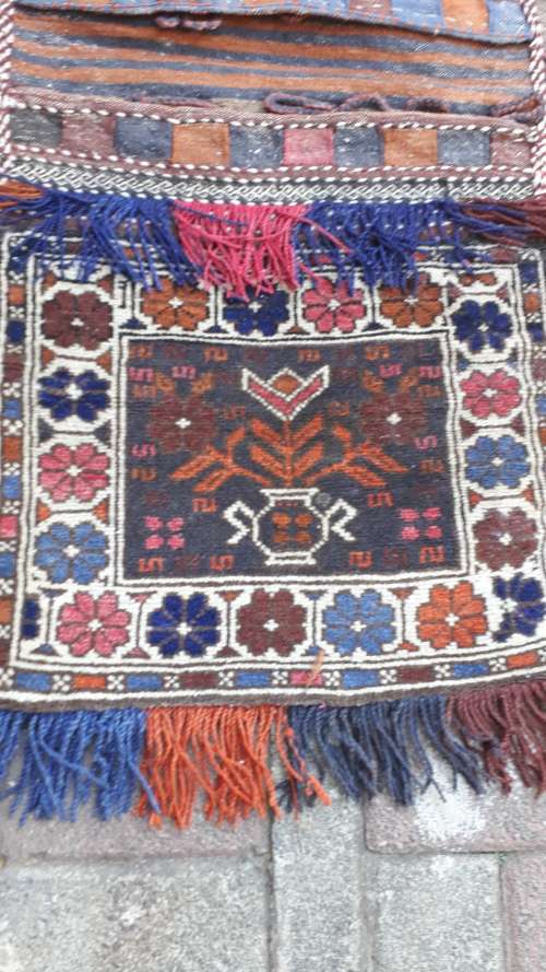VERY NICE AFGHAN PERSIAN STYLED HAND KNOTTED CAMEL BAG. FLORAL