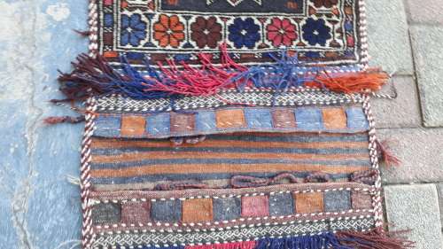 VERY NICE AFGHAN PERSIAN STYLED HAND KNOTTED CAMEL BAG. FLORAL