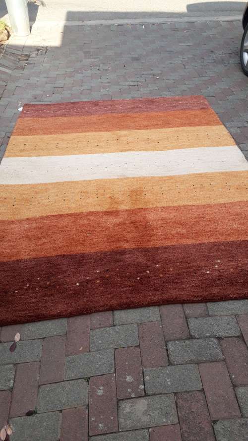 AS NEW GORGEOUS INDO PERSIAN HAND MADE GABBEH EARTHY AUTUMN TONES THICK STRIPE