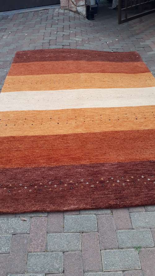 AS NEW GORGEOUS INDO PERSIAN HAND MADE GABBEH EARTHY AUTUMN TONES THICK STRIPE