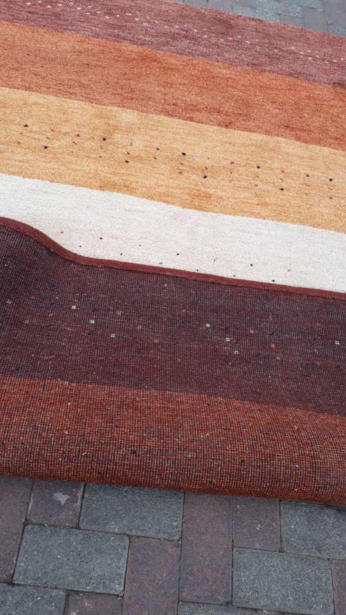 AS NEW GORGEOUS INDO PERSIAN HAND MADE GABBEH EARTHY AUTUMN TONES THICK STRIPE