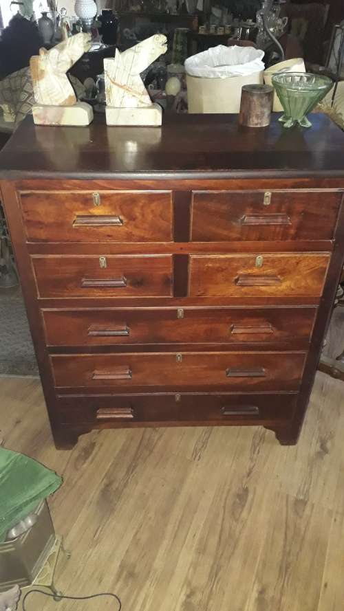 FOR RUSTY COTTON BEAUTIFUL VINTAGE WOOD CHEST OF DRAWERS UNUSUAL 4 SHORT 3 LONG