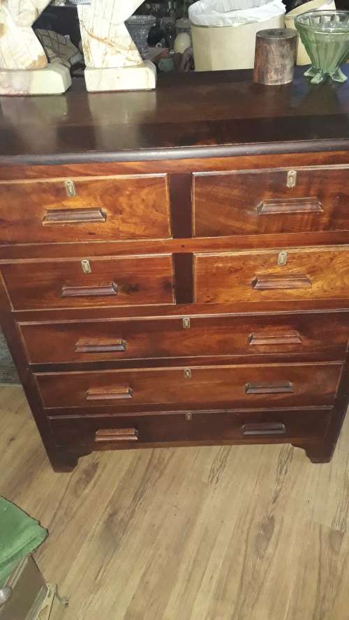 FOR RUSTY COTTON BEAUTIFUL VINTAGE WOOD CHEST OF DRAWERS UNUSUAL 4 SHORT 3 LONG