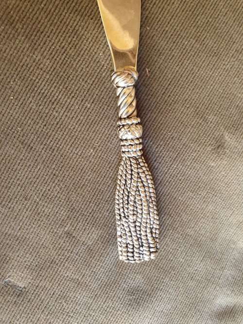 VINTAGE SILEA FRANCE ROPE / TASSEL DECORATED HANDLES CAKE LIFT AND KNIFE
