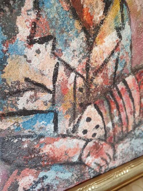 FANTASTIC & UNUSUAL ORIGINAL FRAMED PETER SIBEKO SAND ART PIECE OF MUSICIAN