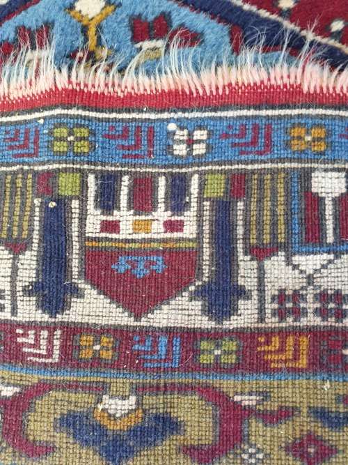 NICE HAND KNOTTED PERSIAN STYLED ORIENTAL CARPET RUG, WITH GEOMETRIC AND HOUSE PATTERN. GREAT TONES