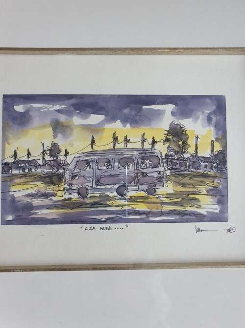 lOVELY MIXED MEDIA ARTWORK BY CONTEMPORARY SOUTH AFRICAN ARTIST THANDO NGWENYA "ZOLA BUDD"