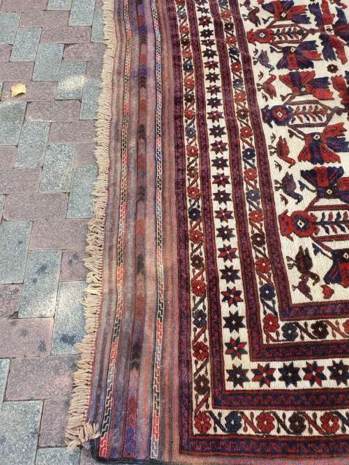 ORIENTAL PERSIAN STYLE AFGHAN HAND KNOTTED PART PILE AND PART FLAT WEAVE BIRD  ETC LARGE CARPET/RUG