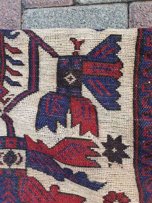 ORIENTAL PERSIAN STYLE AFGHAN HAND KNOTTED PART PILE AND PART FLAT WEAVE BIRD  ETC LARGE CARPET/RUG