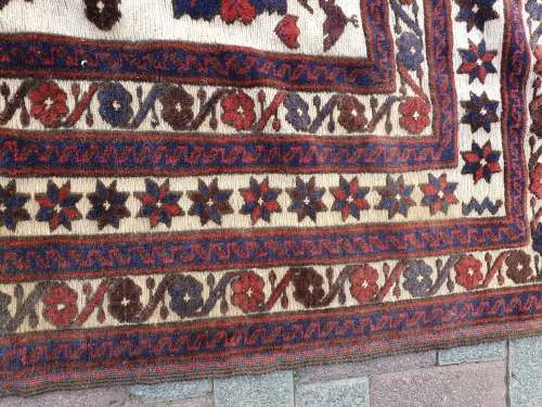 ORIENTAL PERSIAN STYLE AFGHAN HAND KNOTTED PART PILE AND PART FLAT WEAVE BIRD  ETC LARGE CARPET/RUG