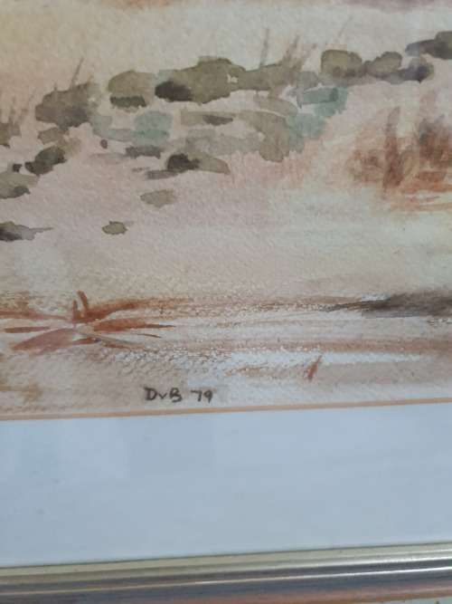 VERY NICE VINTAGE ORIGINAL SIGNED DVB DATED 1979 AND FRAMED WATER COLOUR LANDSCAPE